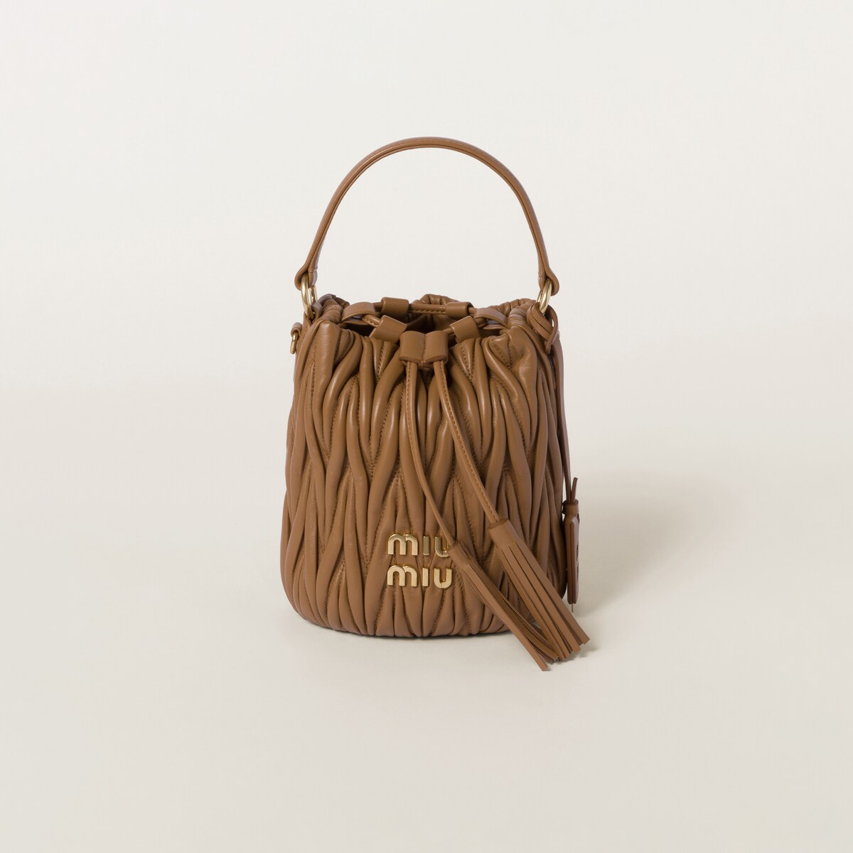 Miu Miu Matelassé Quilted Lambskin Leather Brown Bucket Bags