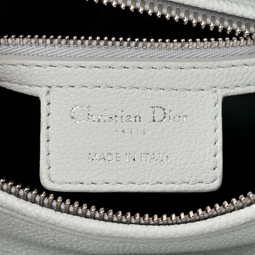 Dior Medium Lady Dior White Grained Cannage Calfskin Leather Silver Hardware