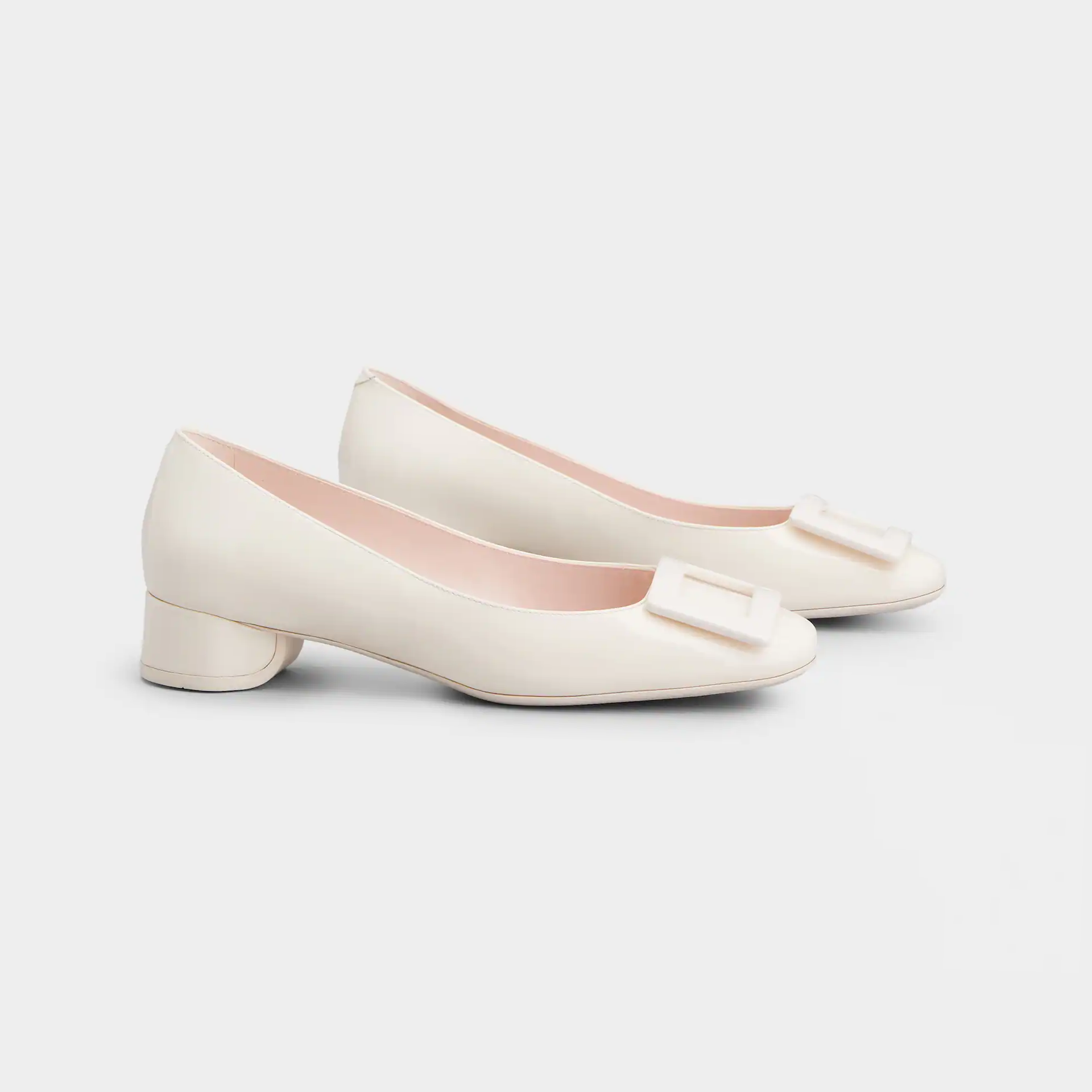Roger Vivier U Look Ballerinas In White Patent Leather With Lacquered Buckle (Heel Height 2.5cm)