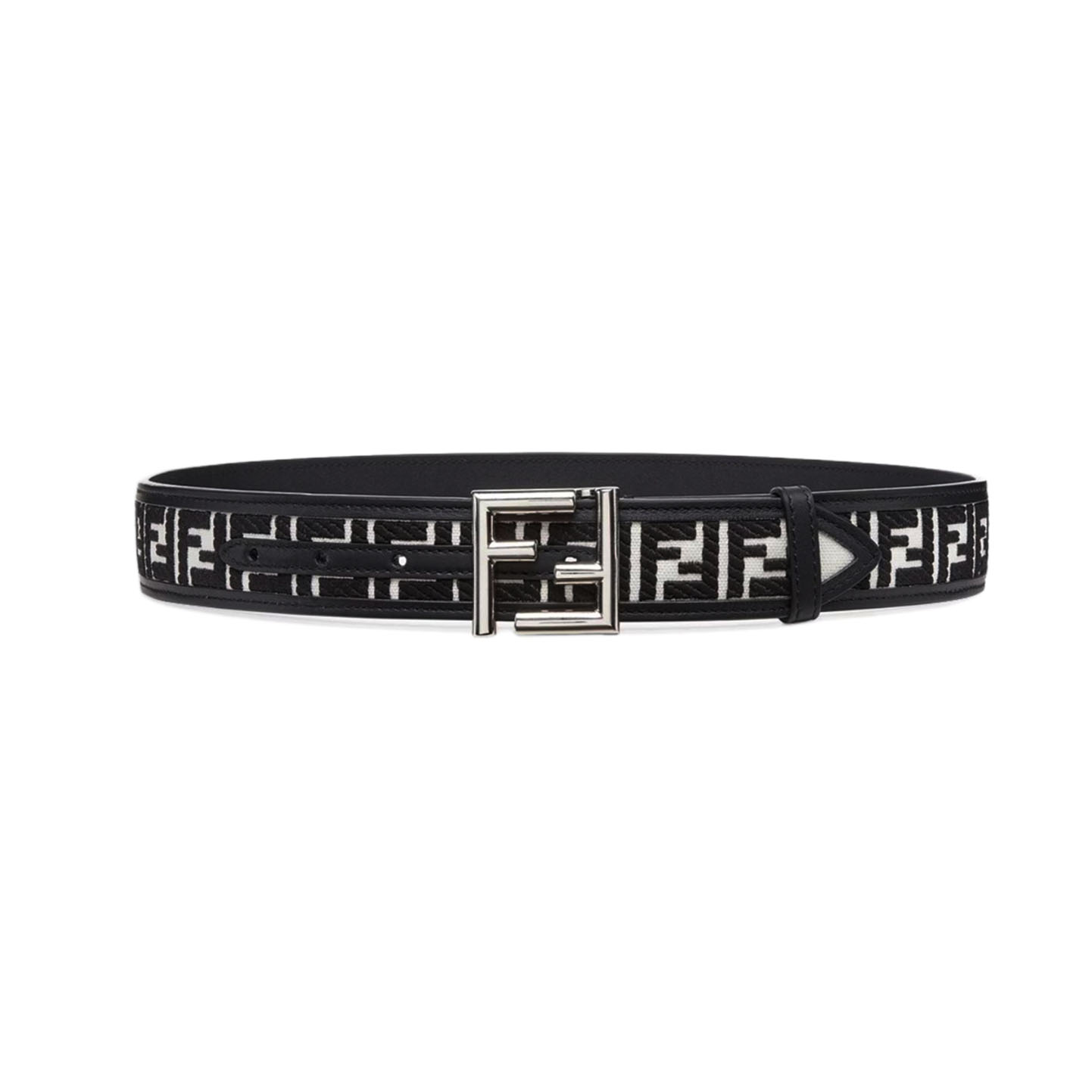 Fendi Men's FF Buckle Belt In Black/White FF Canvas With Gold/Silver Hardware 35mm