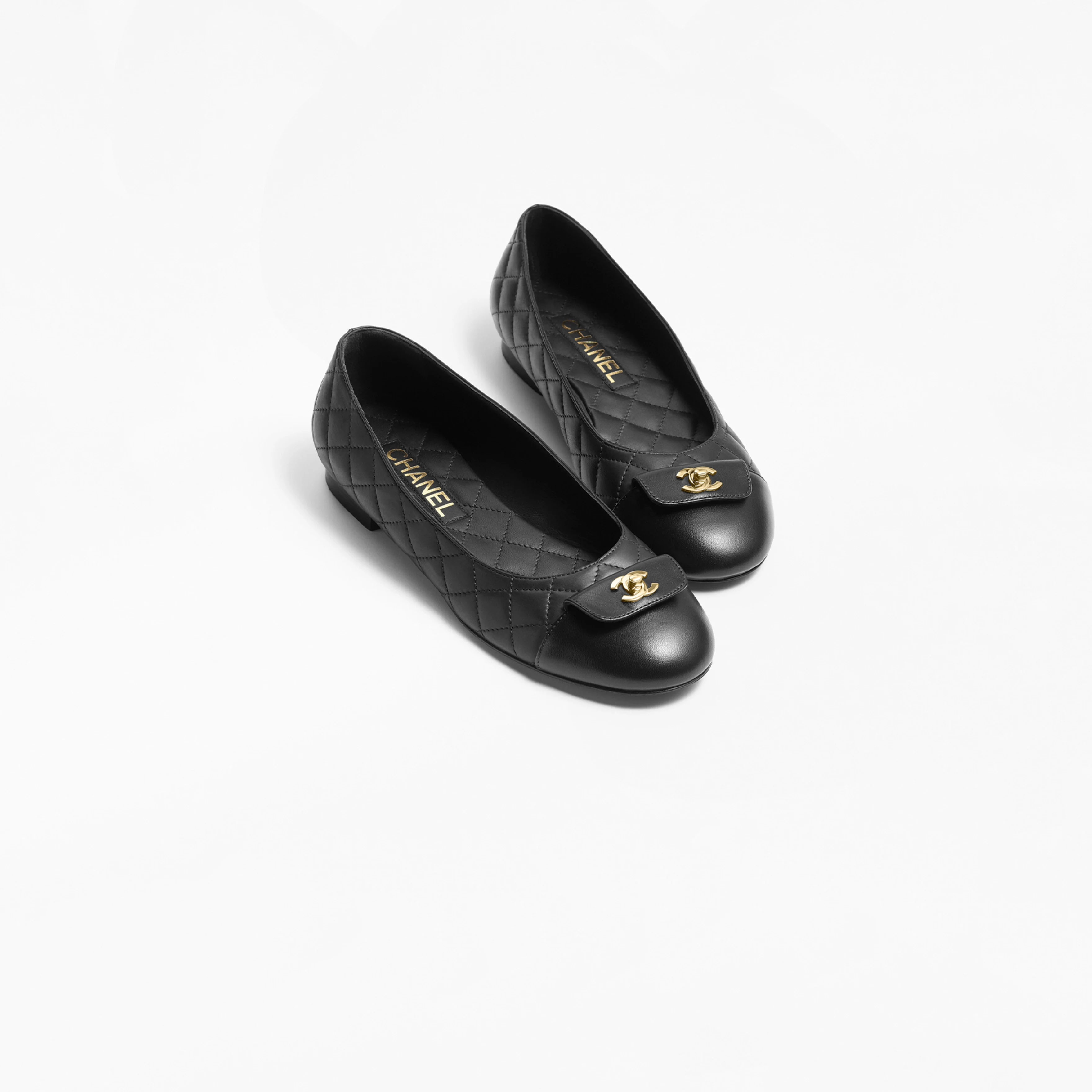 Chanel Flat shoes calfskin with lambskin black Ballet  Shoes