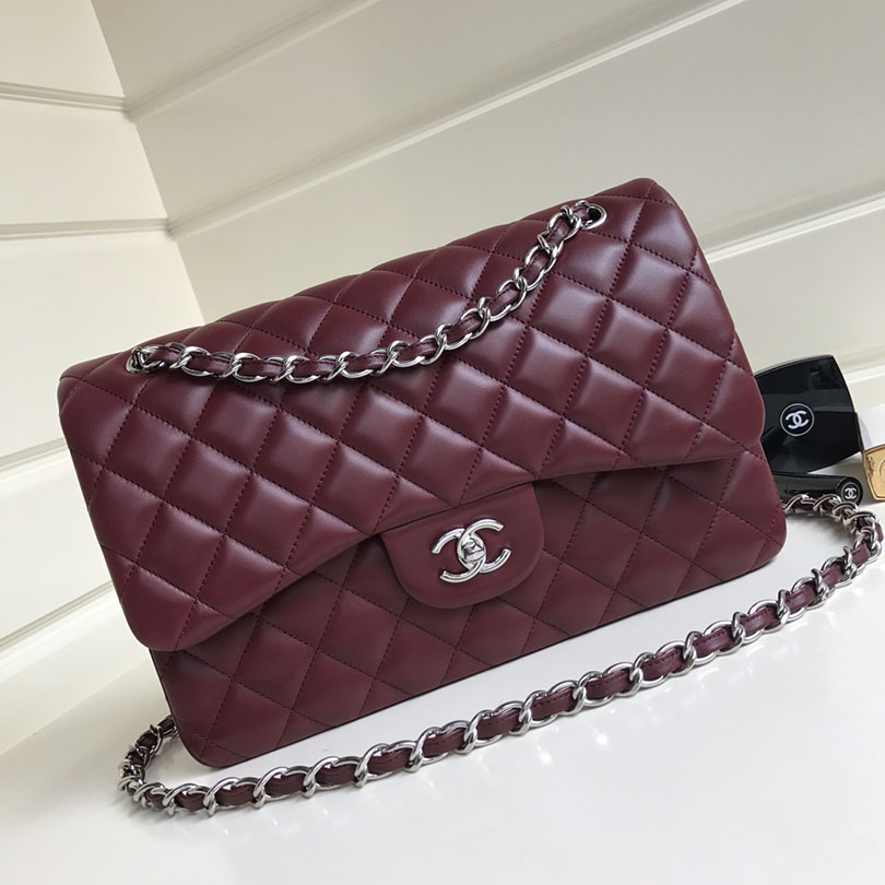 Chanel CF  Wine Red / Light Yellow Quilted Lambskin Leather Crossbody Bags