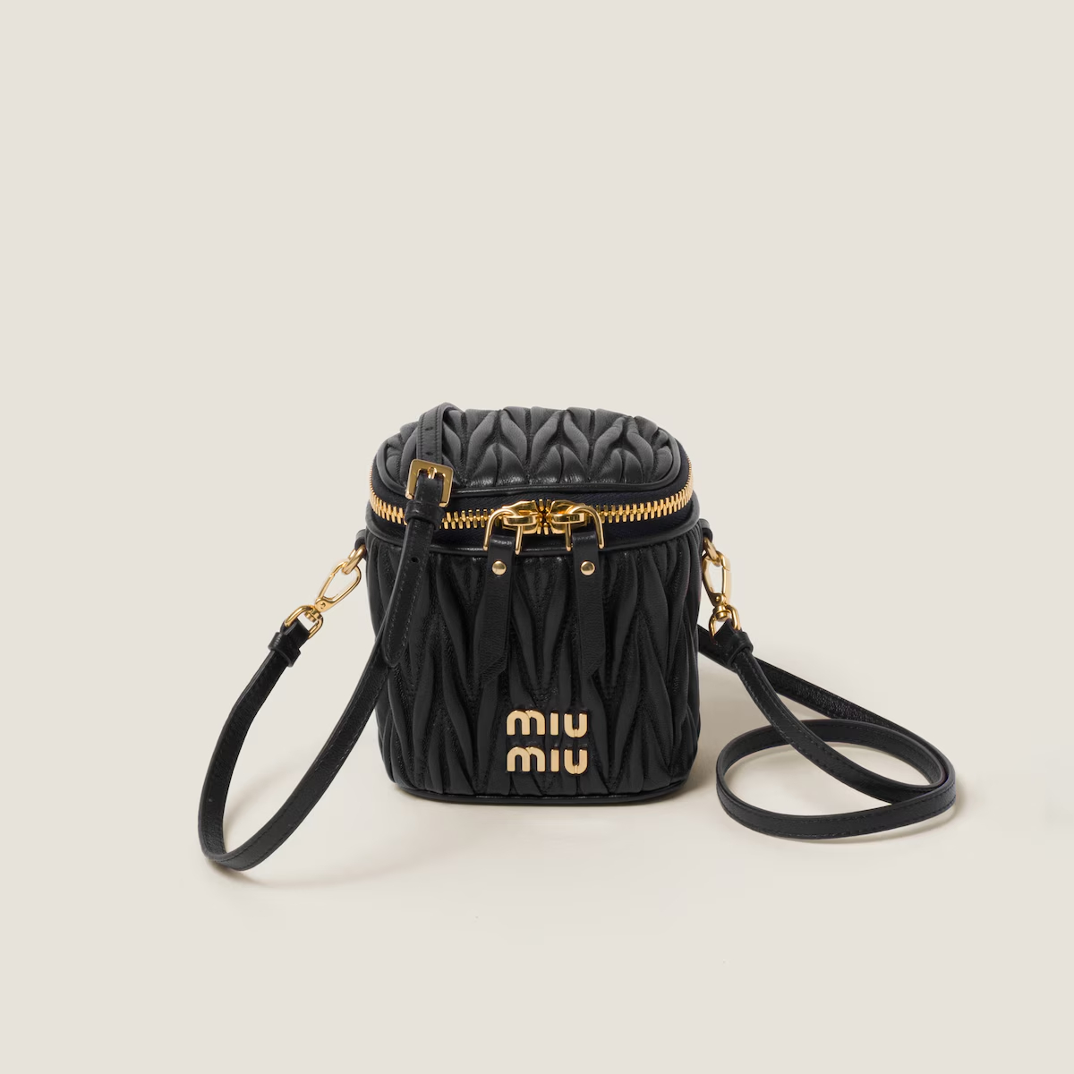 Miu Miu Quilted Lambskin Leather Black Bucket Bags