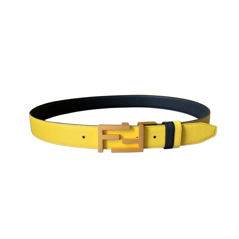 Fendi Men's Rectangled FF Buckle Reversible Belt In Black/Blue/Red/Yellow Calfskin With Gold/Silver/Gun Black Hardware 35mm