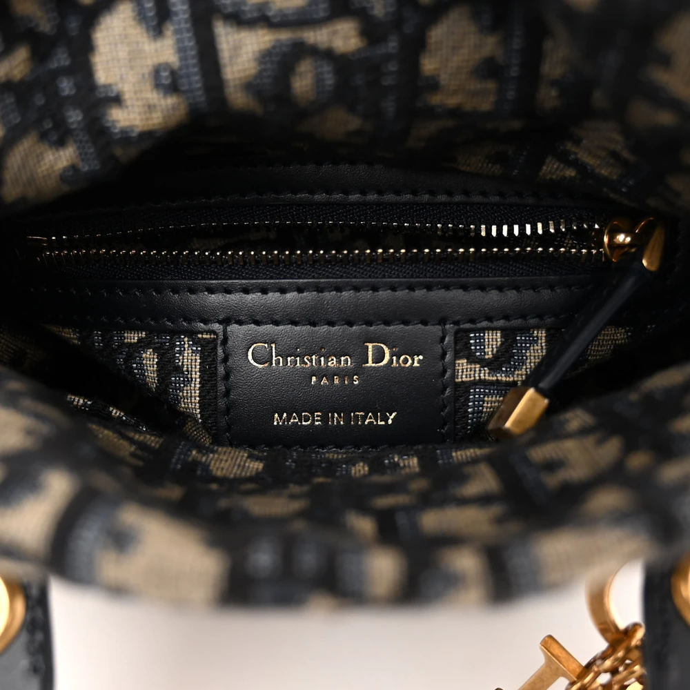 Dior Mini Lady Dior Wicker & Blue Oblique Canvas Gold Hardware