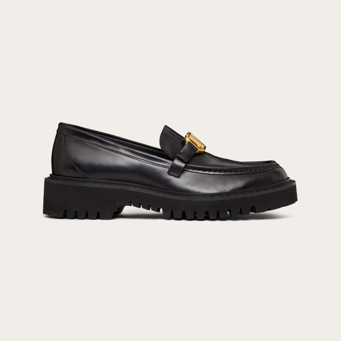 VALENTINO Black women's calf leather loafers