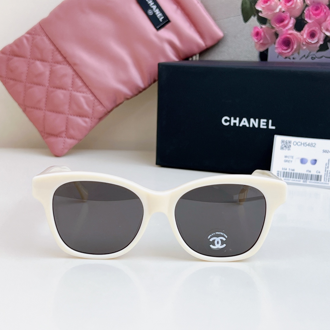 CHANEL square frame pearl glasses white color SIZE 54-17-140