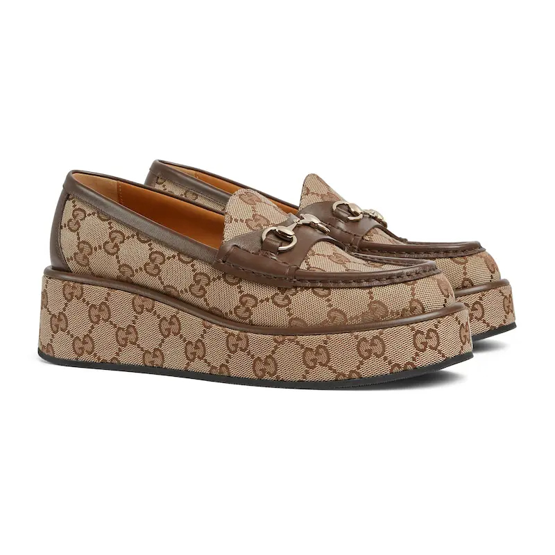 Gucci brown slope heel loafers