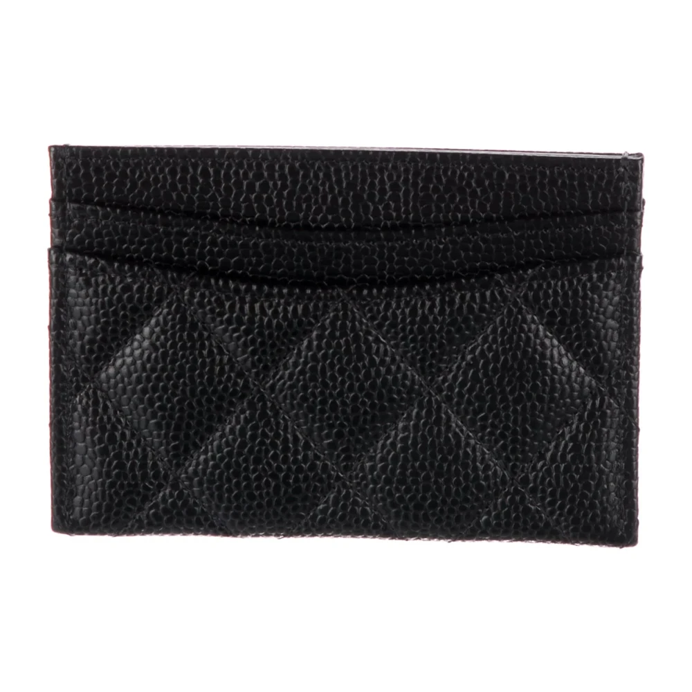 Chanel Small Classic Card Holder Interlocking CC Logo Card Holder Black Caviar Leather Gold Hardware