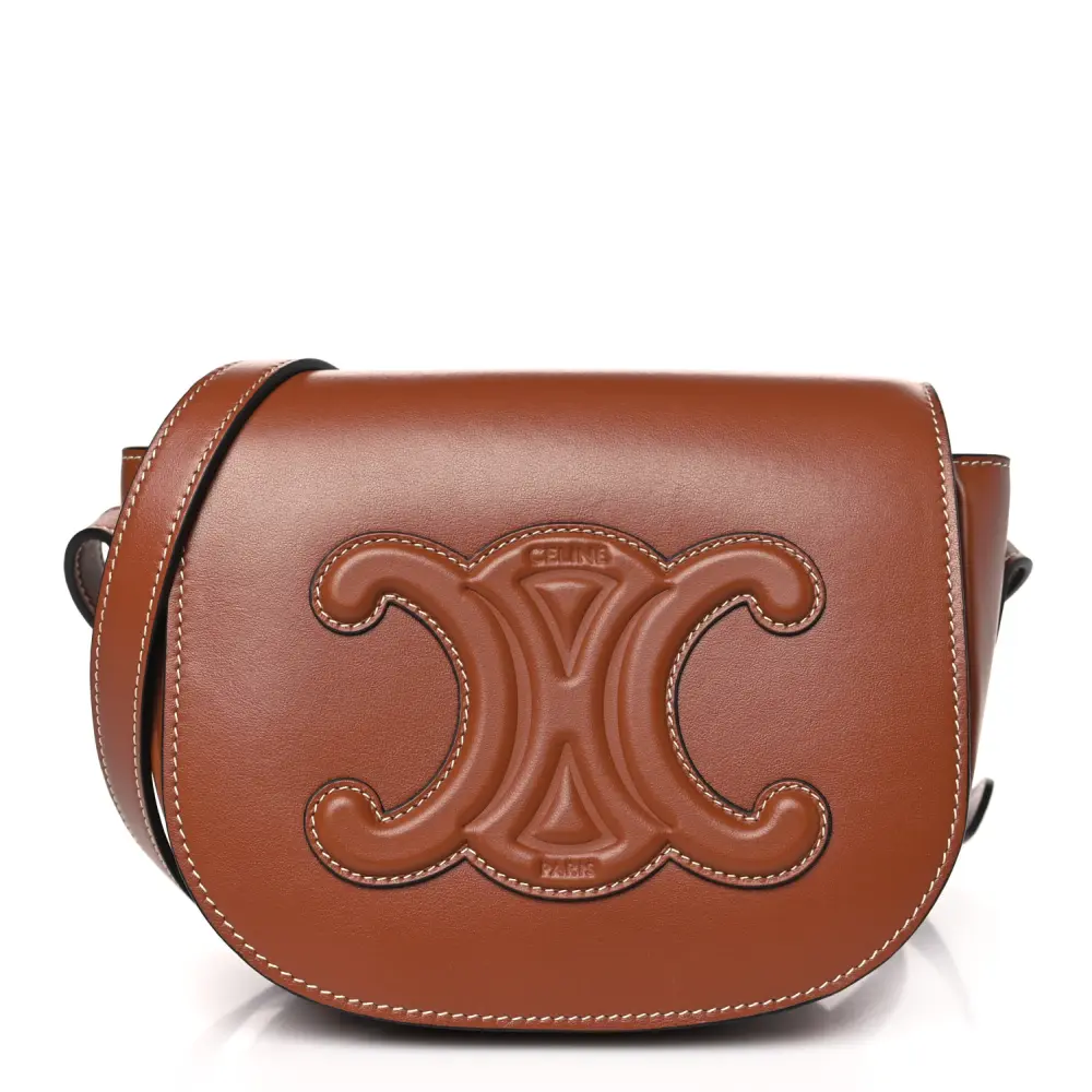 Celine Small Cuir Triomphe Folco Crossbody Bag Tan Smooth Calfskin Leather Gold Hardware