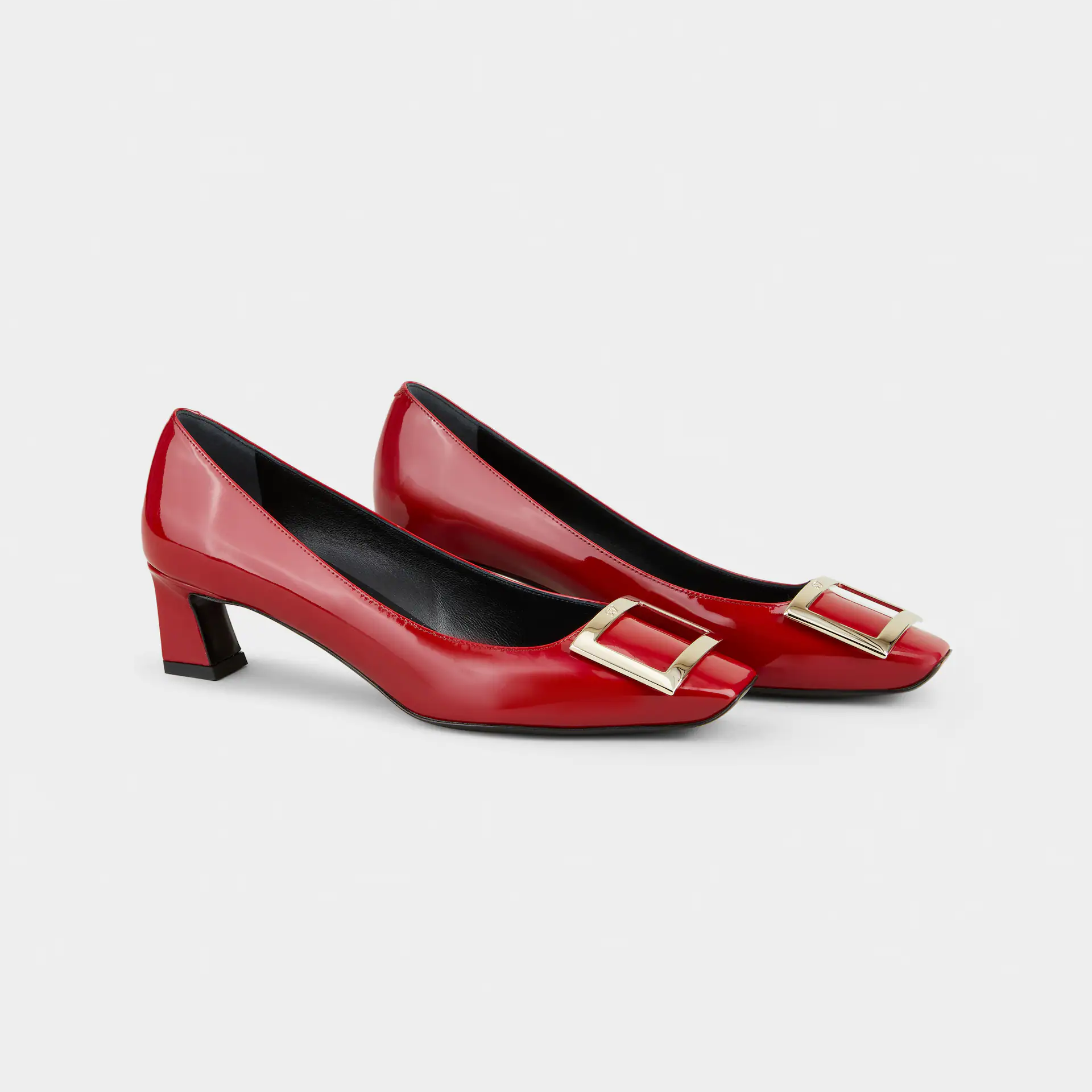 Roger Vivier Trompette Pumps High Heels In Red Patent Leather With Metal Buckle (Heel Height 4.5cm)