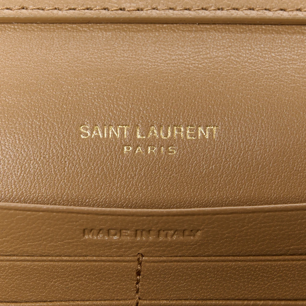 Saint Laurent Medium Becky Chain Wallet Natural Tan Diamond Quilted Lambskin Leather Gold Hardware