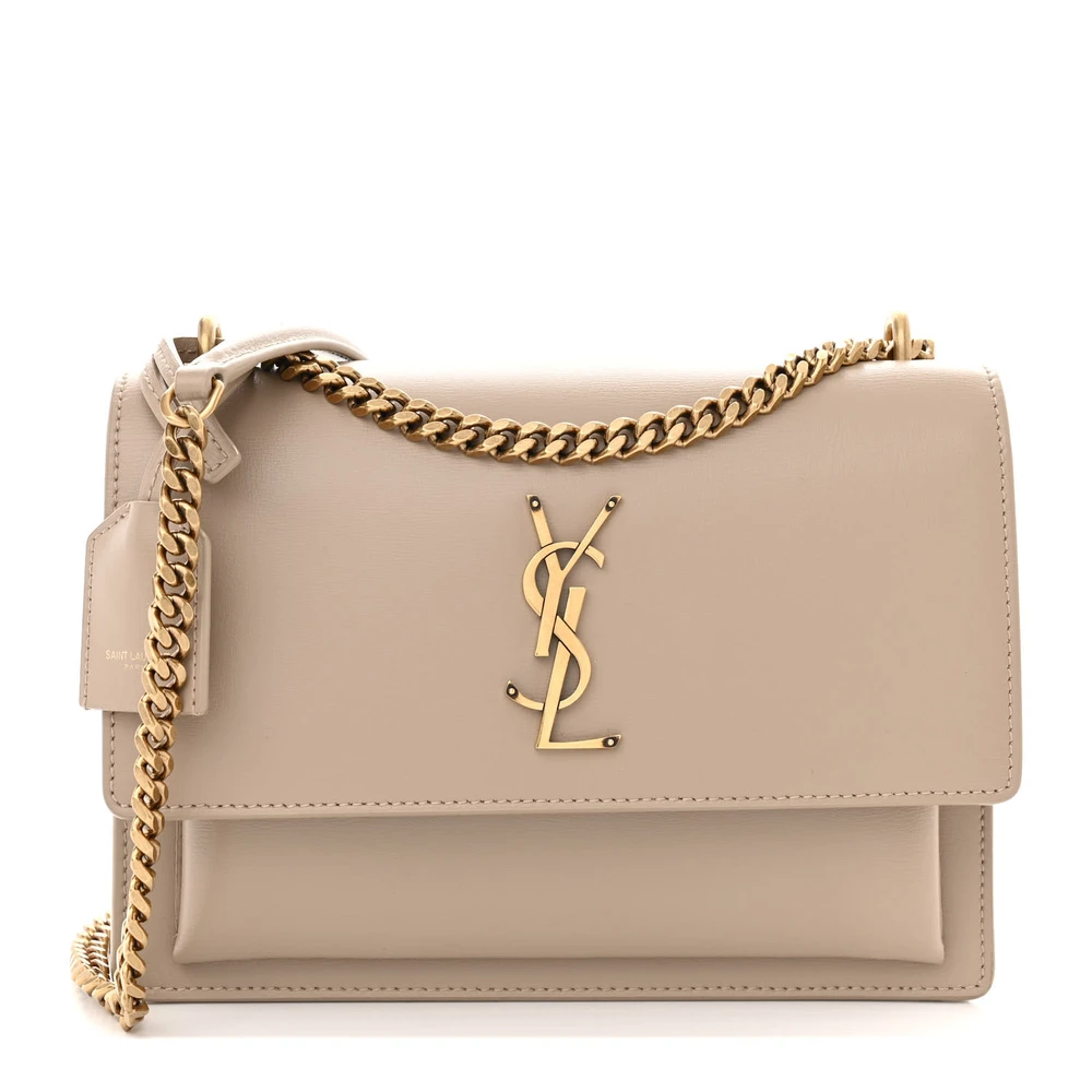 Saint Laurent Medium Sunset Dark Beige Monogram Calfskin Leather Aged Gold Hardware