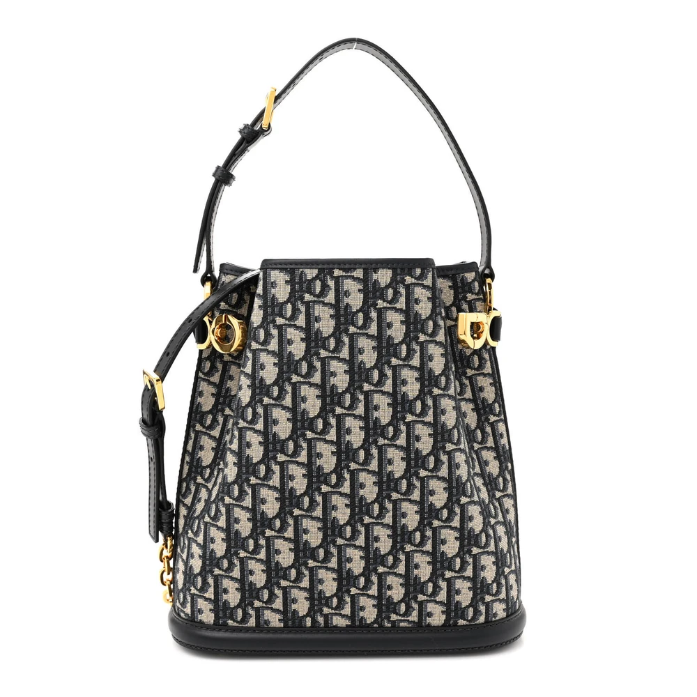 Dior Medium C'est Dior Bucket Bag Blue Oblique Canvas & Cannage Calfskin Leather Gold Hardware