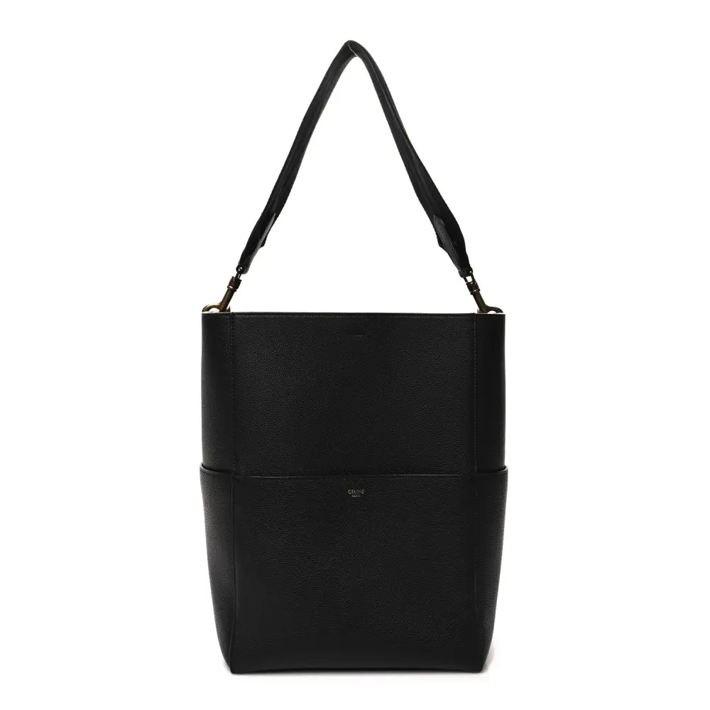 Celine Small Sangle Bucket Bag Black Soft Grained Calfskin Leather Gold Hardware