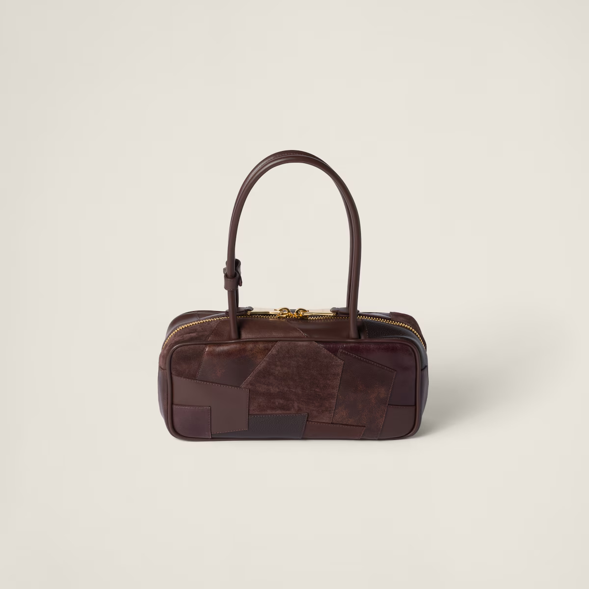 Miu Miu Beau Leather / Suede splicing Deep Brown Top-Handle Bags