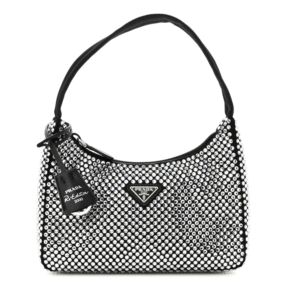 Prada Mini Re-Edition 2000 Bag Cristal Satin & Crystal Silver Hardware