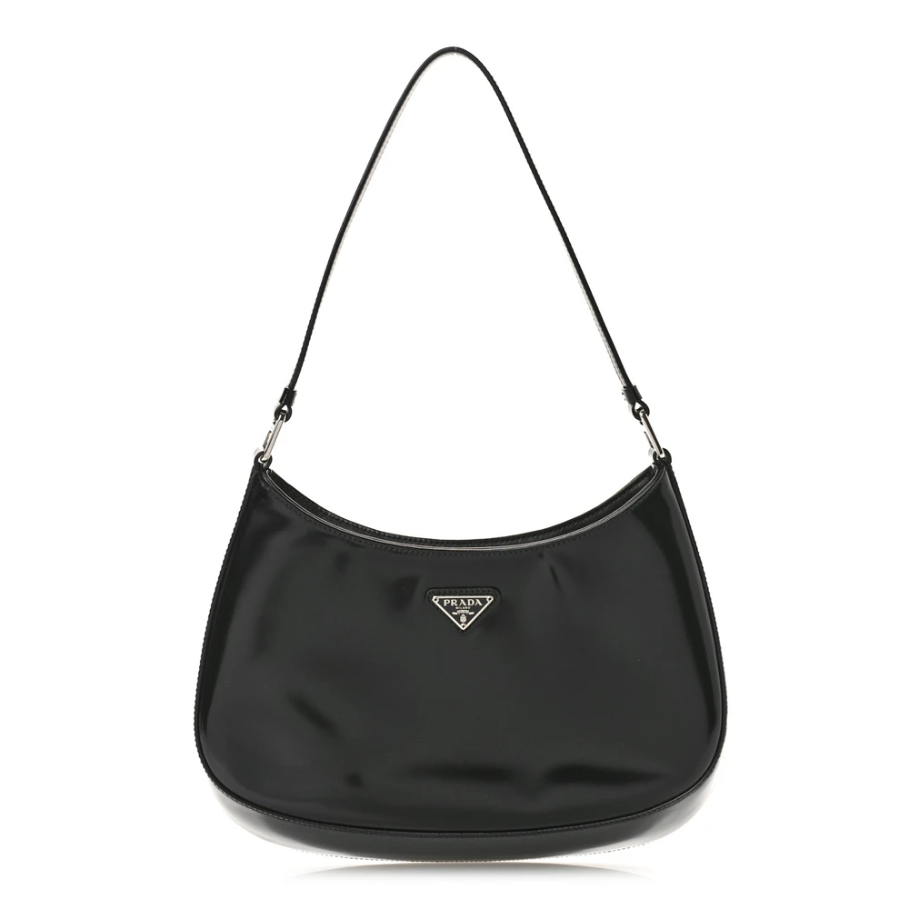 Prada Medium Cleo Shoulder Bag Black Spazzolato Leather Silver Hardware