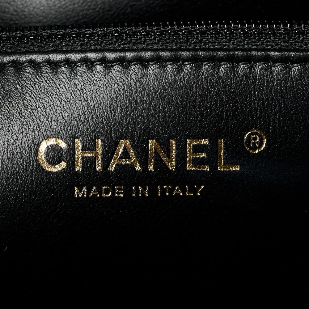 Chanel Shopping Tote Large Black Quilted Caviar Leather Light Gold Hardware