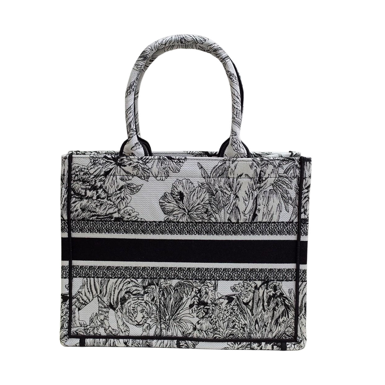 Dior Medium Dior Book Tote In Black Toile De Jouy Embroidered Canvas