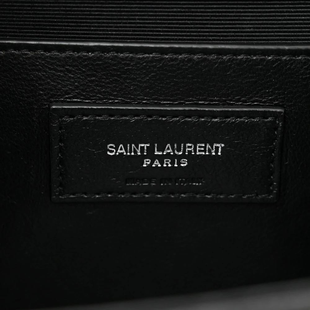 Saint Laurent Medium Satchel Black Triquilt Monogram Grain De Poudre Textured Mixed Matelasse Leather Silver Hardware