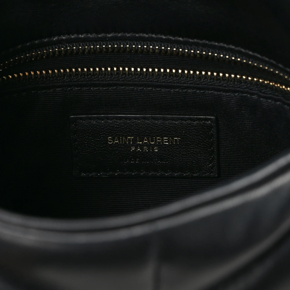 Saint Laurent Mini Loulou Chain Satchel Black Quilted Puffer Monogram Lambskin Leather Ruthenium Hardware