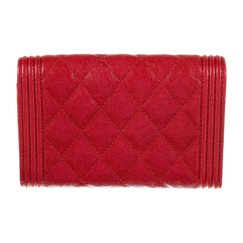 Chanel Small Interlocking CC Logo Compact Wallet Red Caviar Leather Silver Hardware