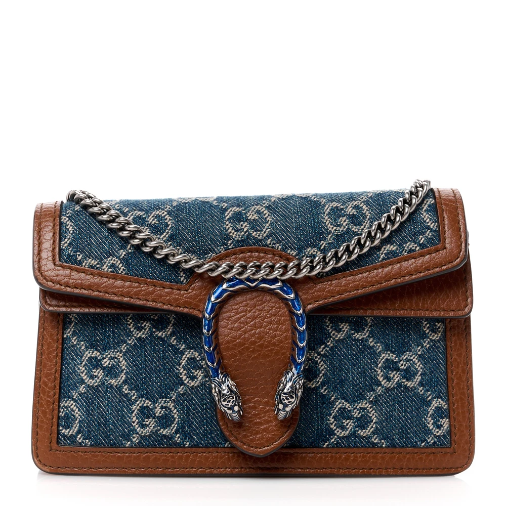 Gucci Mini Super Dionysus Shoulder Bag Blue Tea / Cuir / Epilog Electric Blue New Denim GG Monogram Coated Canvas & Dollar Calfskin Leather Aged Silver Hardware