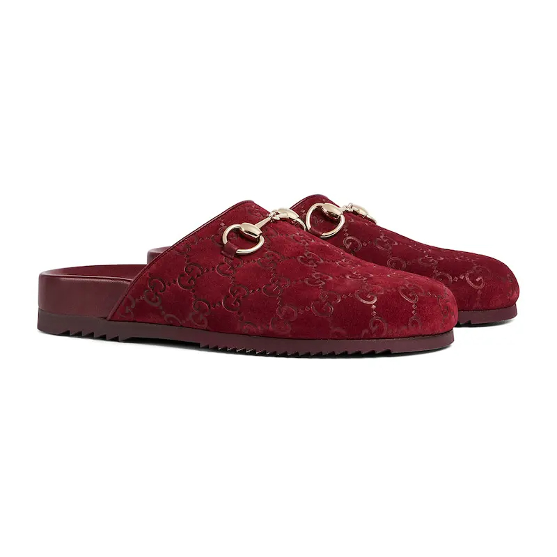 Gucci horseshoe buckle baotou round headed red flat bottom slippers