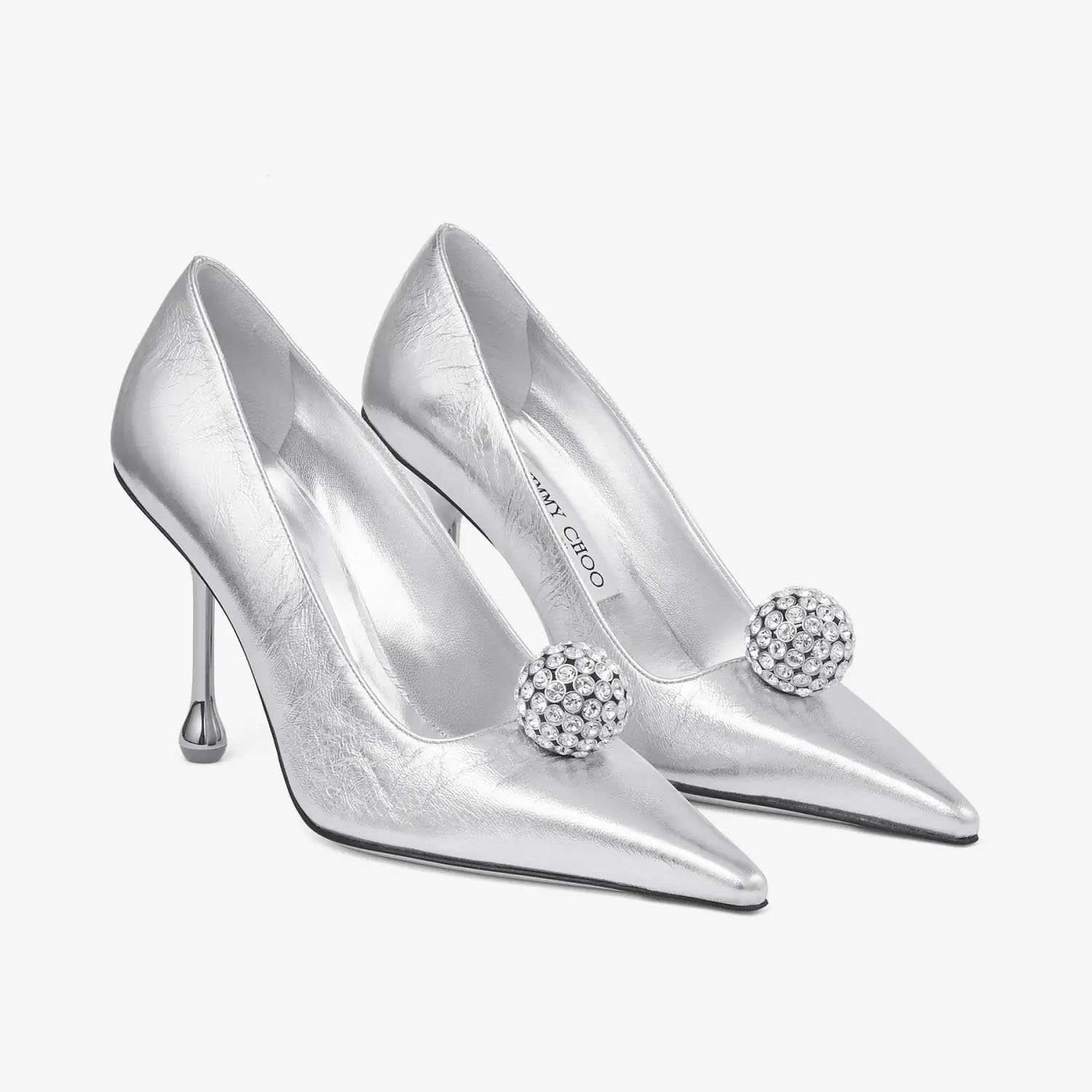 JIMMY CHOO Silver metallic leather high heels