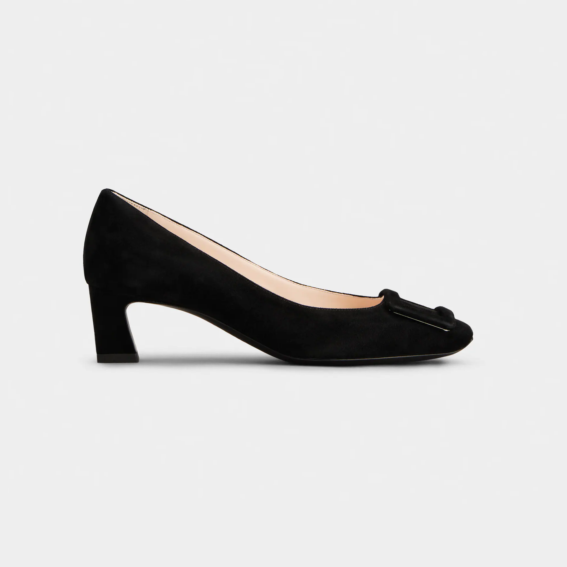 Roger Vivier Trompette Pumps High Heels In Black Suede With Suede Metal Buckle (Heel Height 4.5cm)