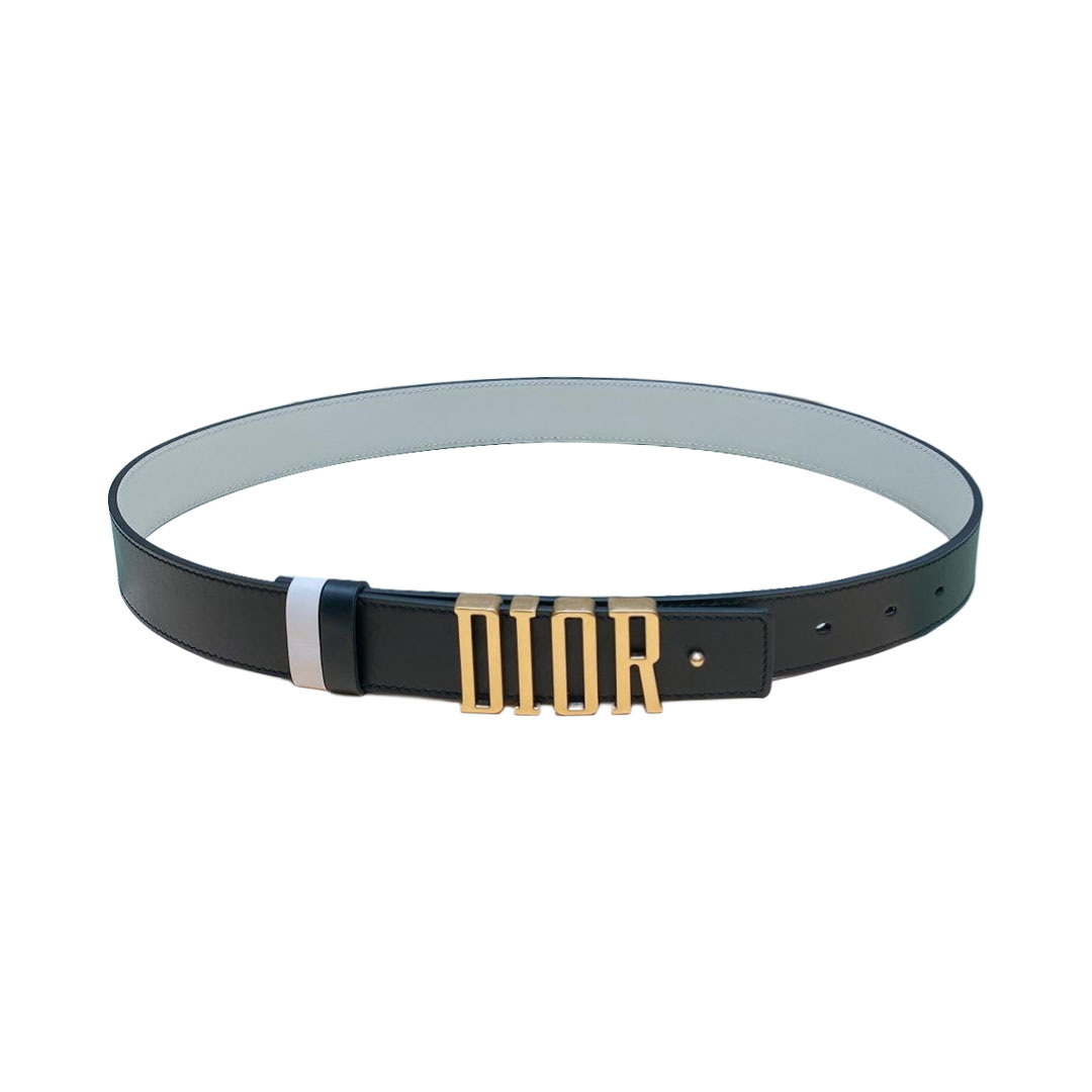 Dior Women' s Montaigne DIOR Buckle Belt In Brown/Black/White Calfskin With Gold/Silver Hardware 30mm