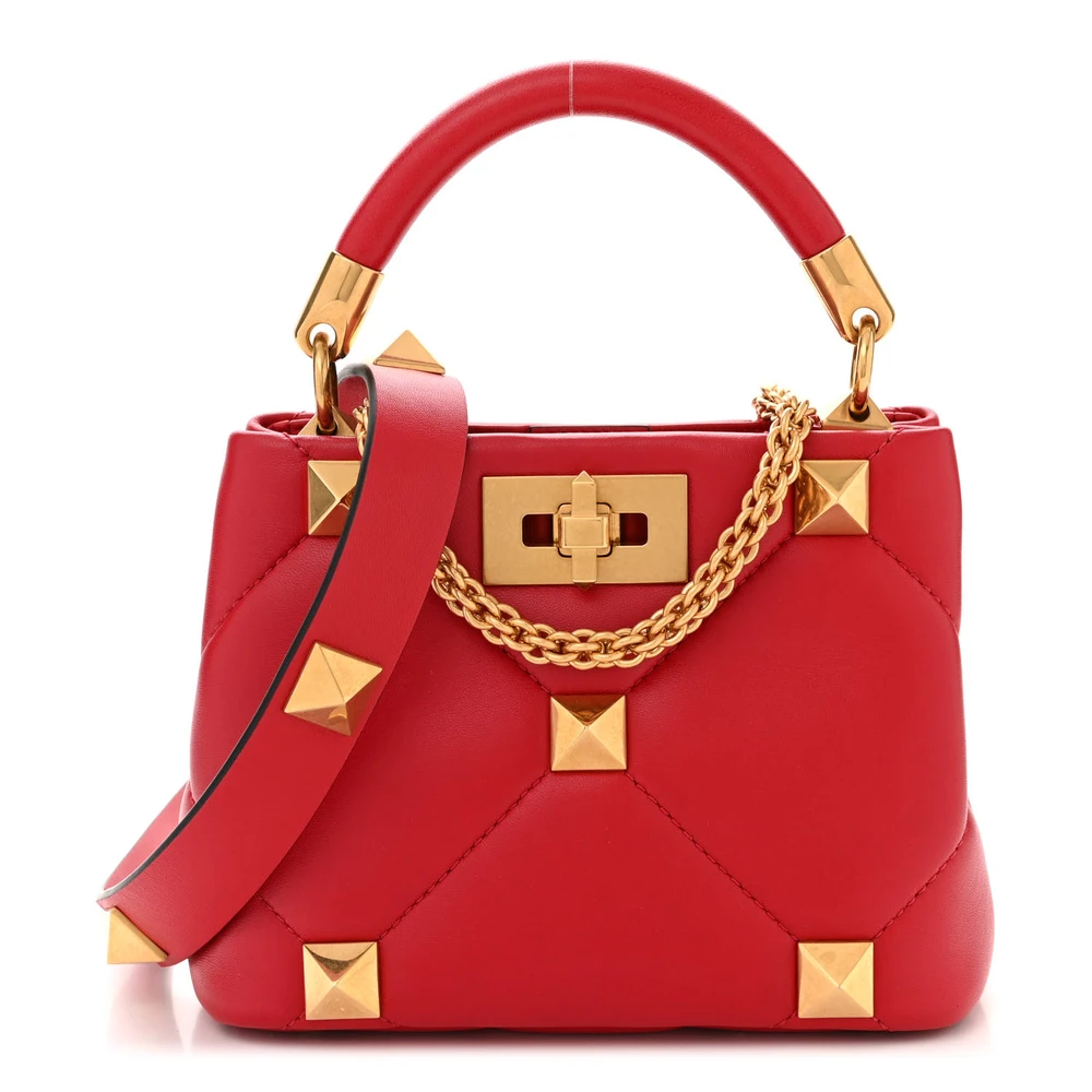 Valentino Garavani Small Roman Stud The Handle Bag Rouge Pur Nappa Leather Gold Hardware