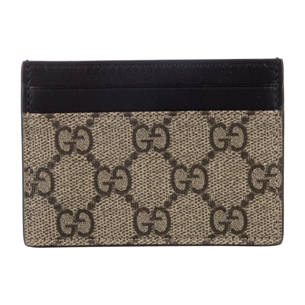 Gucci Small Card Holder Black and Grey GG Supreme Canvas & King Snake Leather