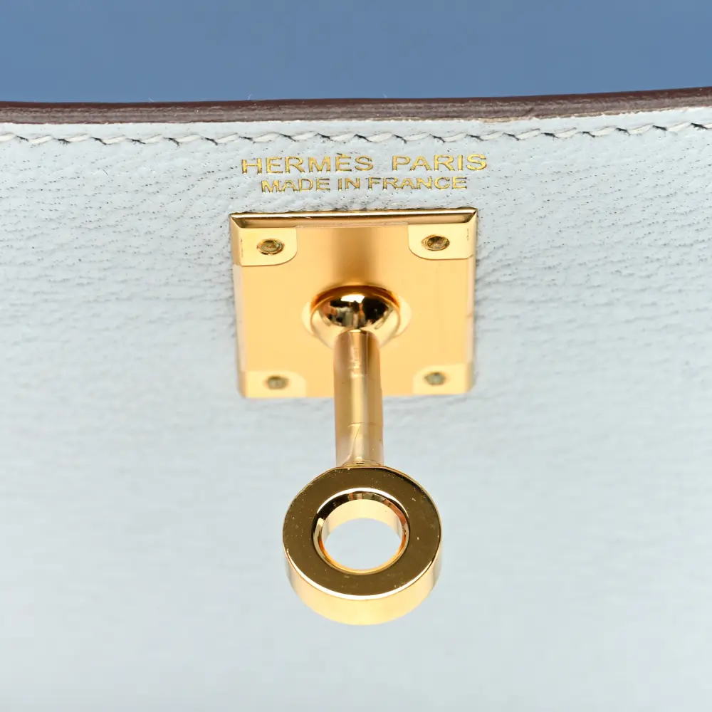 Hermès Mini Kelly Sellier 20 Bleu Brume Chèvre Mysore Leather Permabrass Hardware