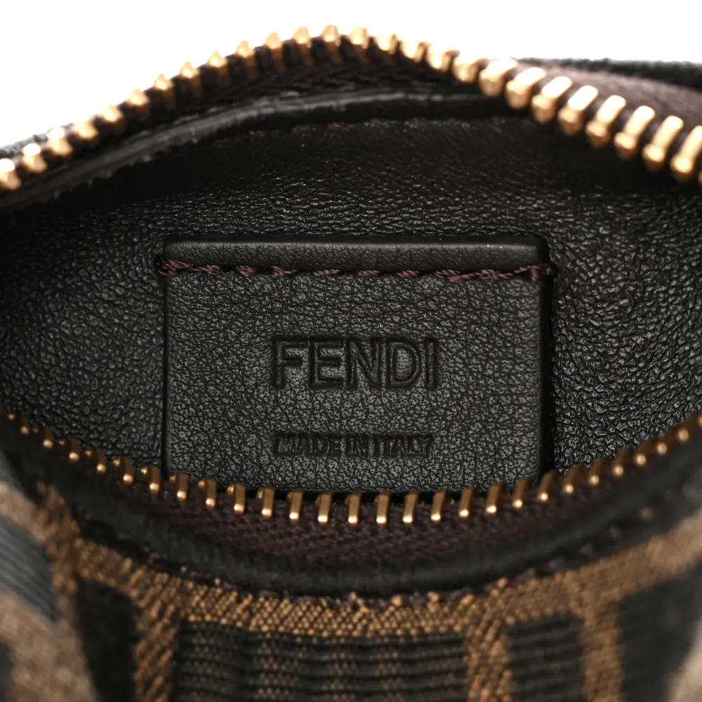 Fendi Nano FF 1974 Fendigraphy Hobo Charm Tobacco/Moro Jacquard Fabric Gold Hardware
