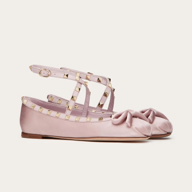 VALENTINO Rivet satin pink ballet flats shoes