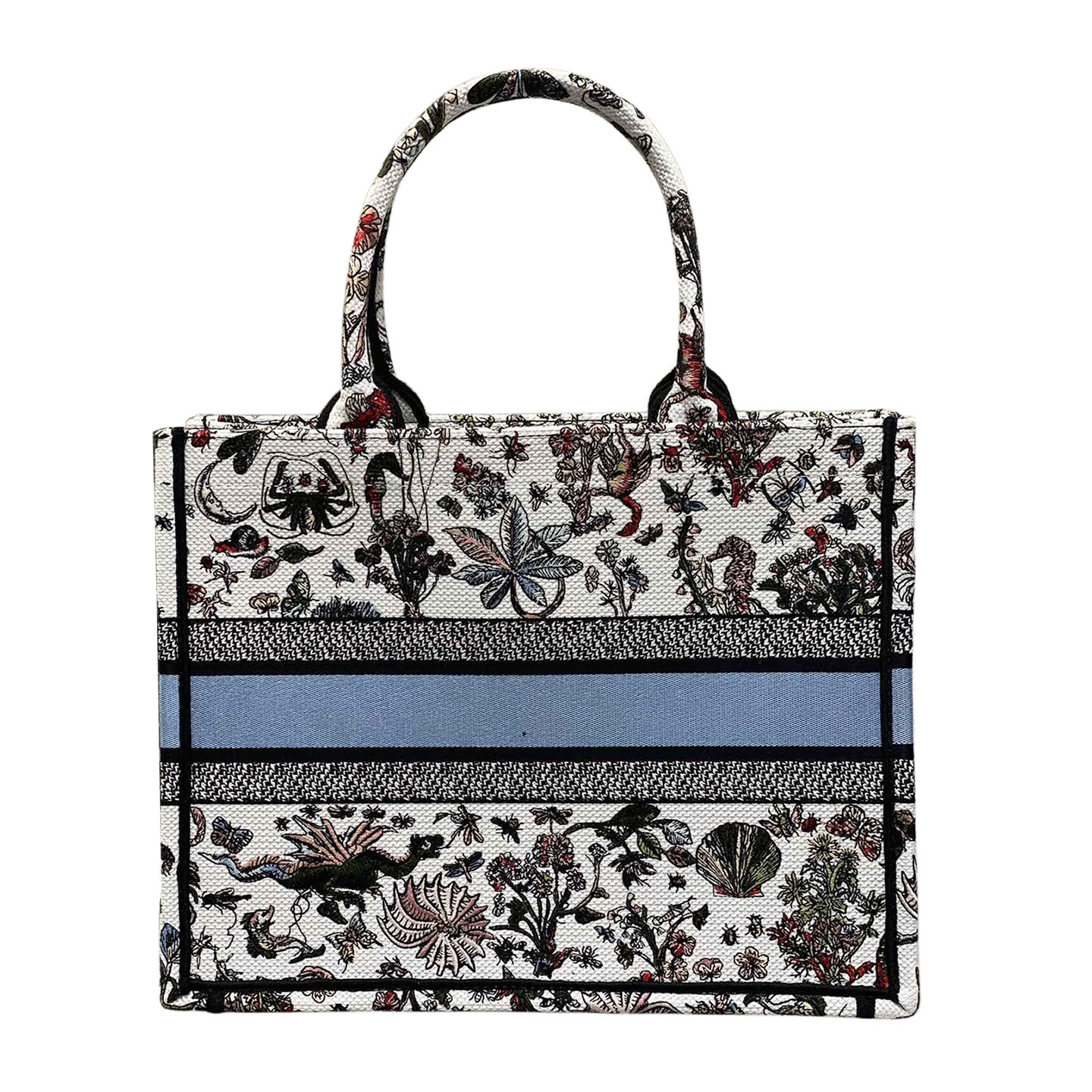 Dior Medium Dior Book Tote In White/Beige Embroidery with Multicolor Dior Cabinet de Curiosités Motif