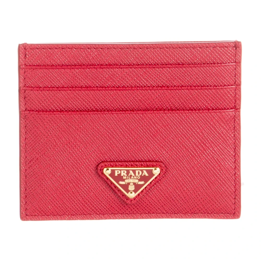Prada Small Card Holder Fuoco Saffiano Leather Gold Hardware