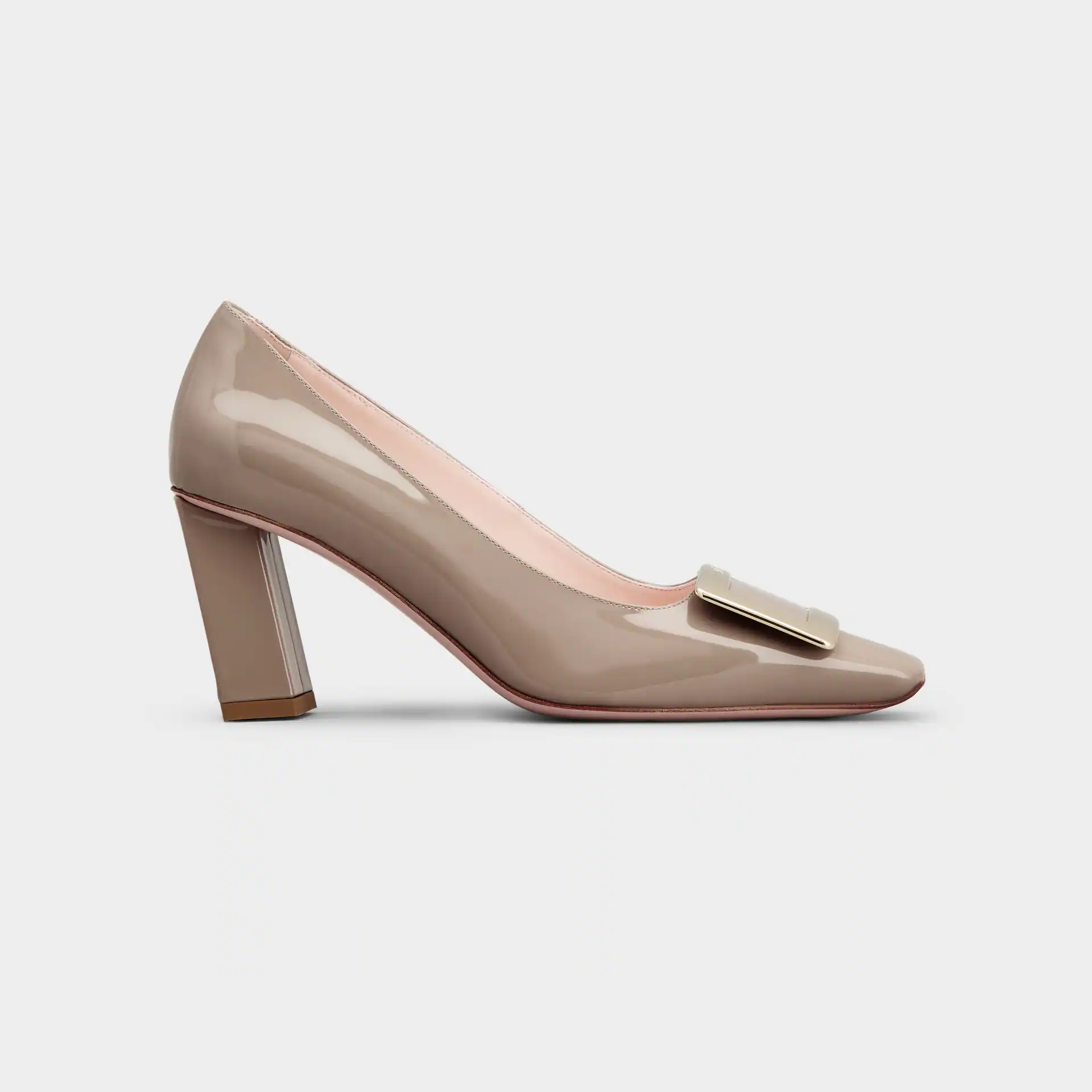 Roger Vivier Belle Vivier Pumps High Heels In Beige Patent Leather With Metal Buckle (Heel Height 7cm)