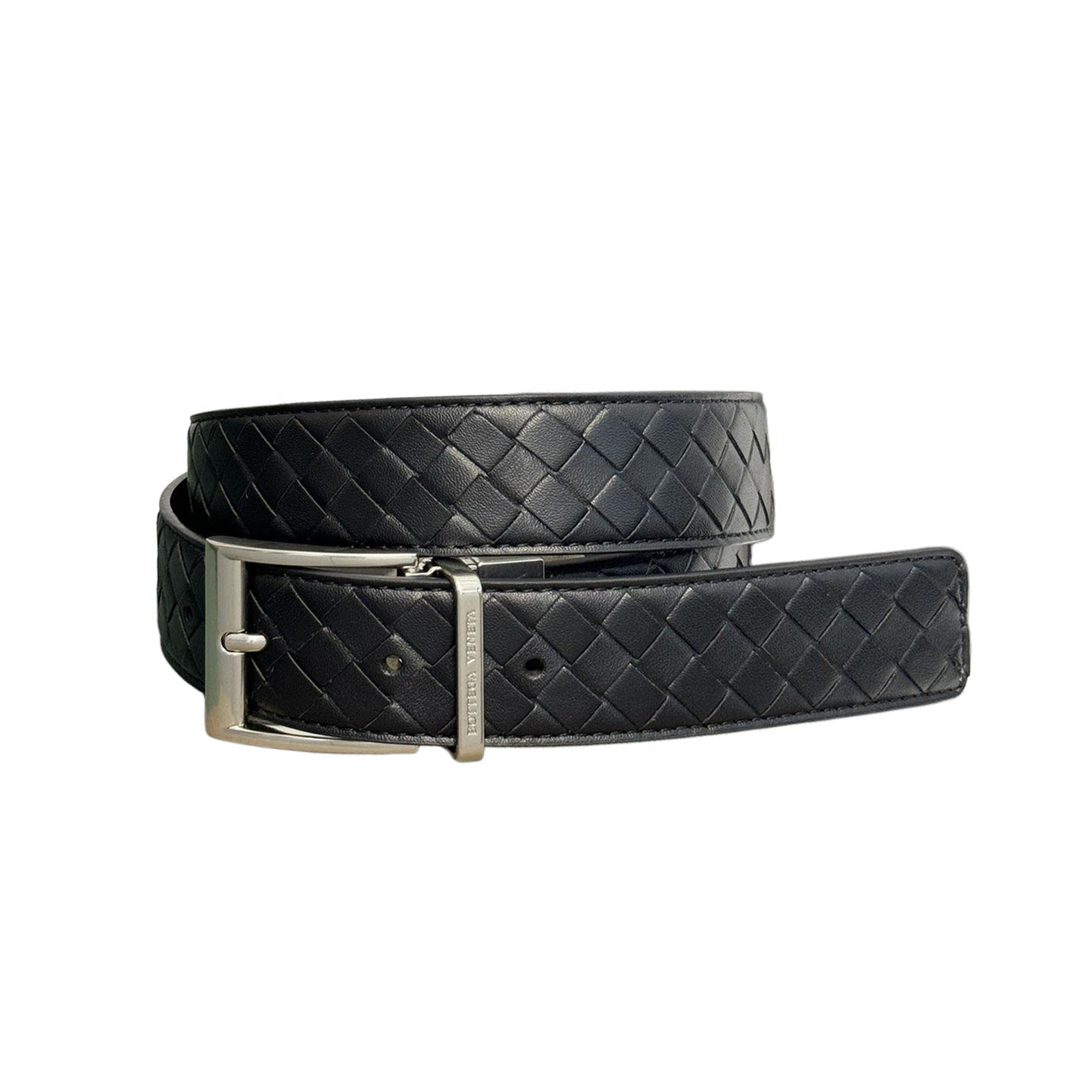 Bottega Veneta Men's Watch Buckle Intrecciato Belt In Black/Grey/Blue/Coffee Calfskin With Silver/Gun Black Hardware 35mm