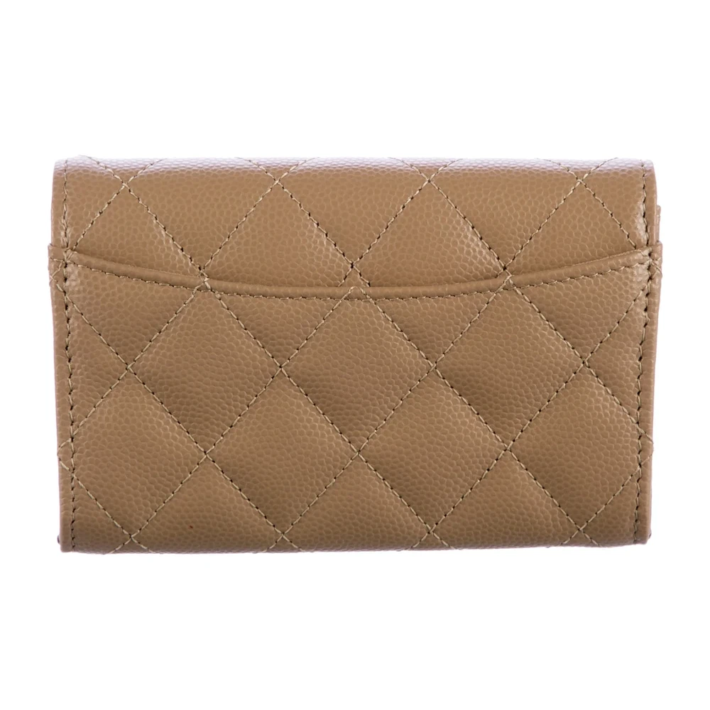 Chanel Small Flap Card Holder Wallet Neutrals Quilted Leather Silver Hardware