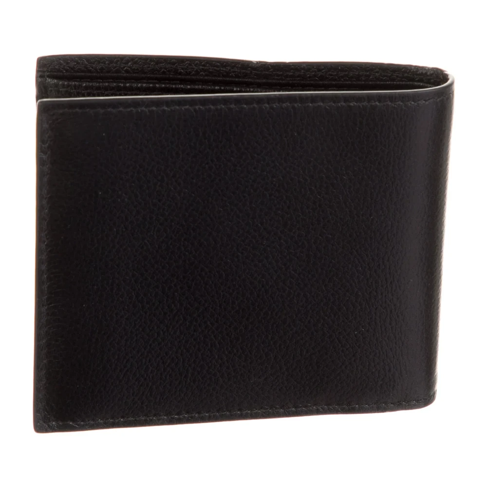 Prada Small Bifold Wallet Black Vitello Daino Leather Silver Hardware