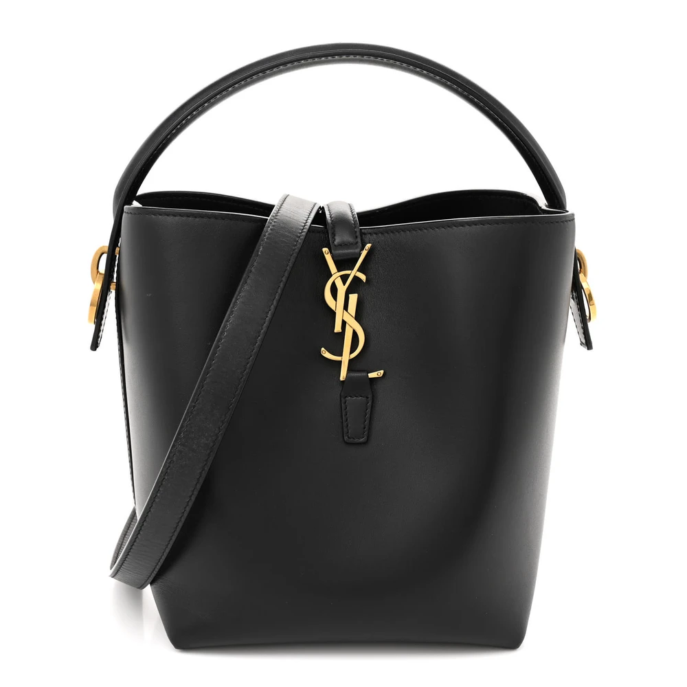 Saint Laurent Medium Le 37 Bucket Bag Black Shiny Calfskin Leather Gold Hardware