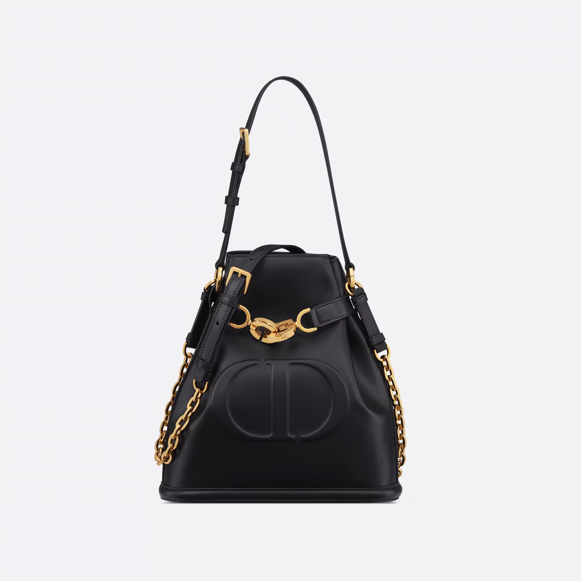 Dior Medium C'est Dior Bag In Black CD-Embossed Calfskin/Blue Dior Oblique Jacquard With Gold Hardware