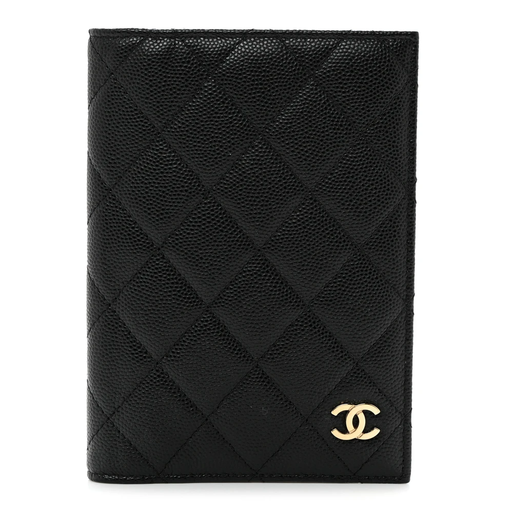 Chanel Passport Holder Small Black Quilted Caviar Leather Gold Hardware