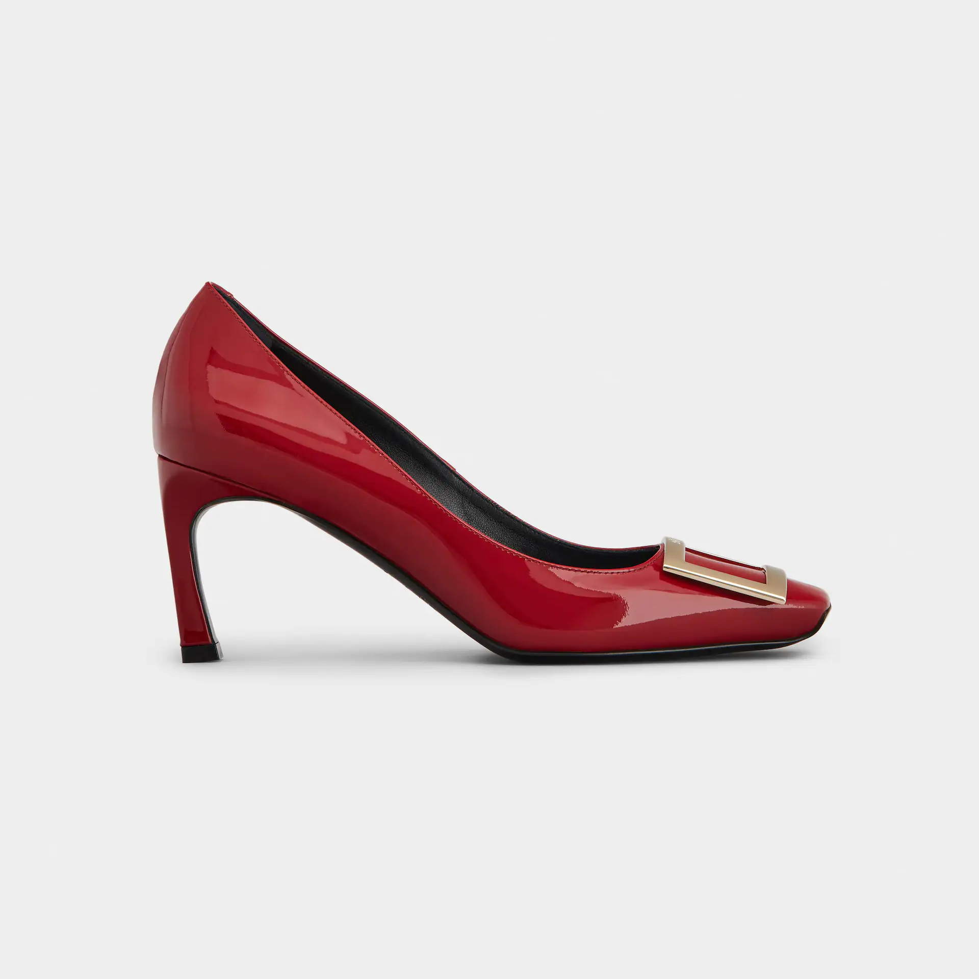 Roger Vivier Trompette Pumps High Heels In Red Patent Leather With Metal Buckle (Heel Height 7cm)