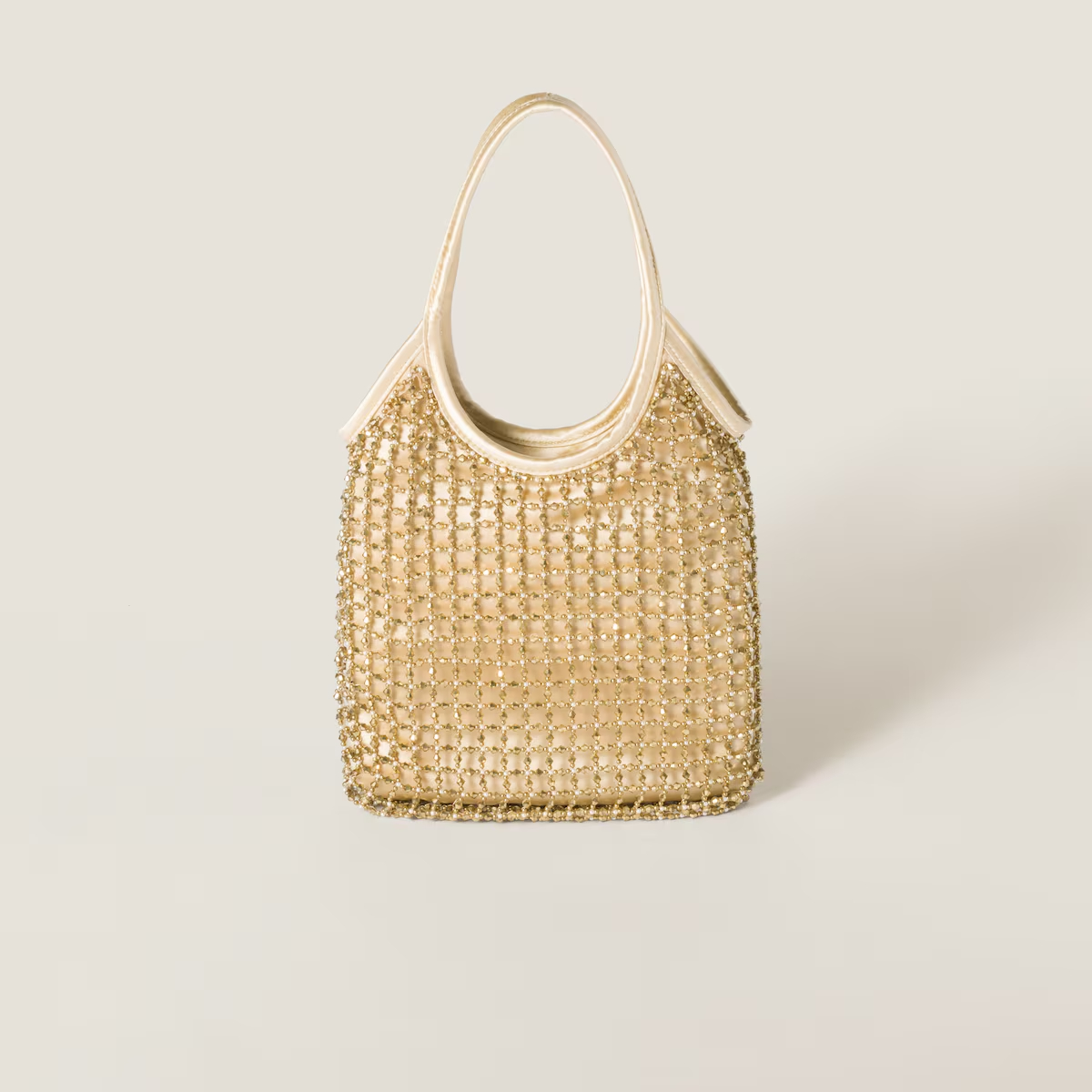 Miu Miu IVY Jewelry-Embroidered Duchess Satin Handbag Gold Shoulder Bags