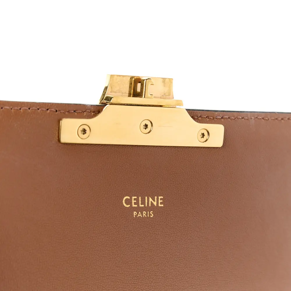 Celine Medium Triomphe Shoulder Bag Tan Canvas & Calfskin Leather Gold Hardware