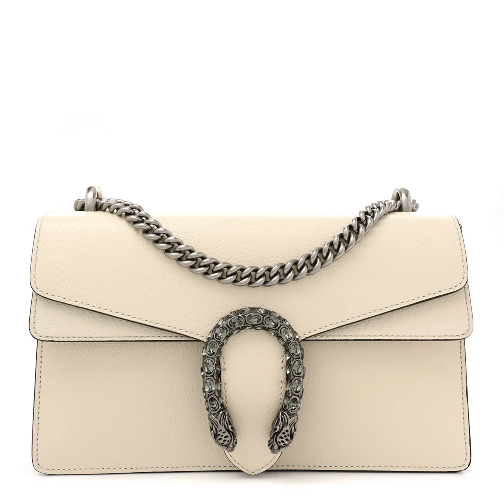 Gucci Small Dionysus Shoulder Bag Mystic White Textured Calfskin Leather & Crystal Aged Silver Hardware